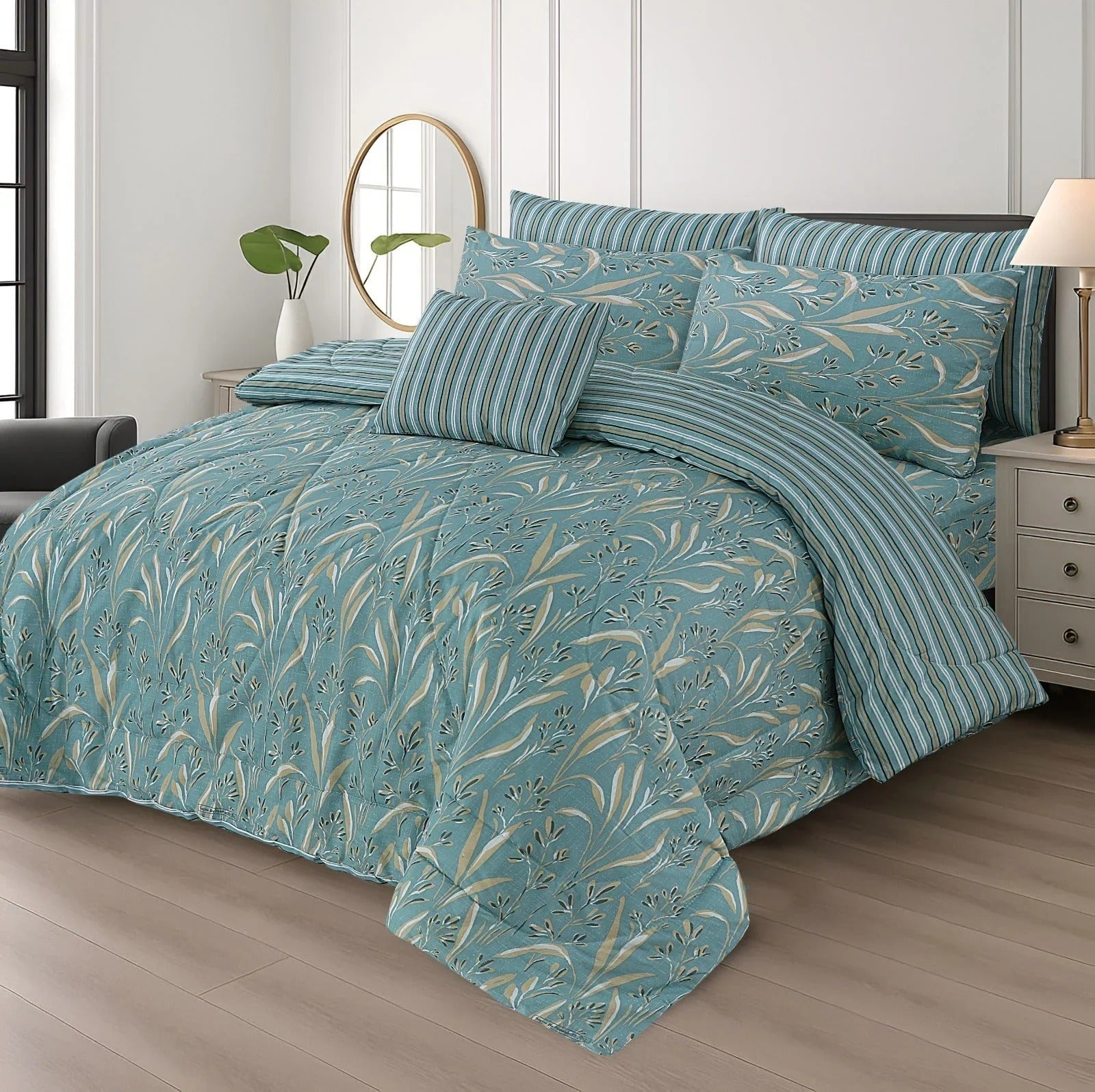 Premium Summer King Size Soft Cotton Comforter Set - 7-Piece