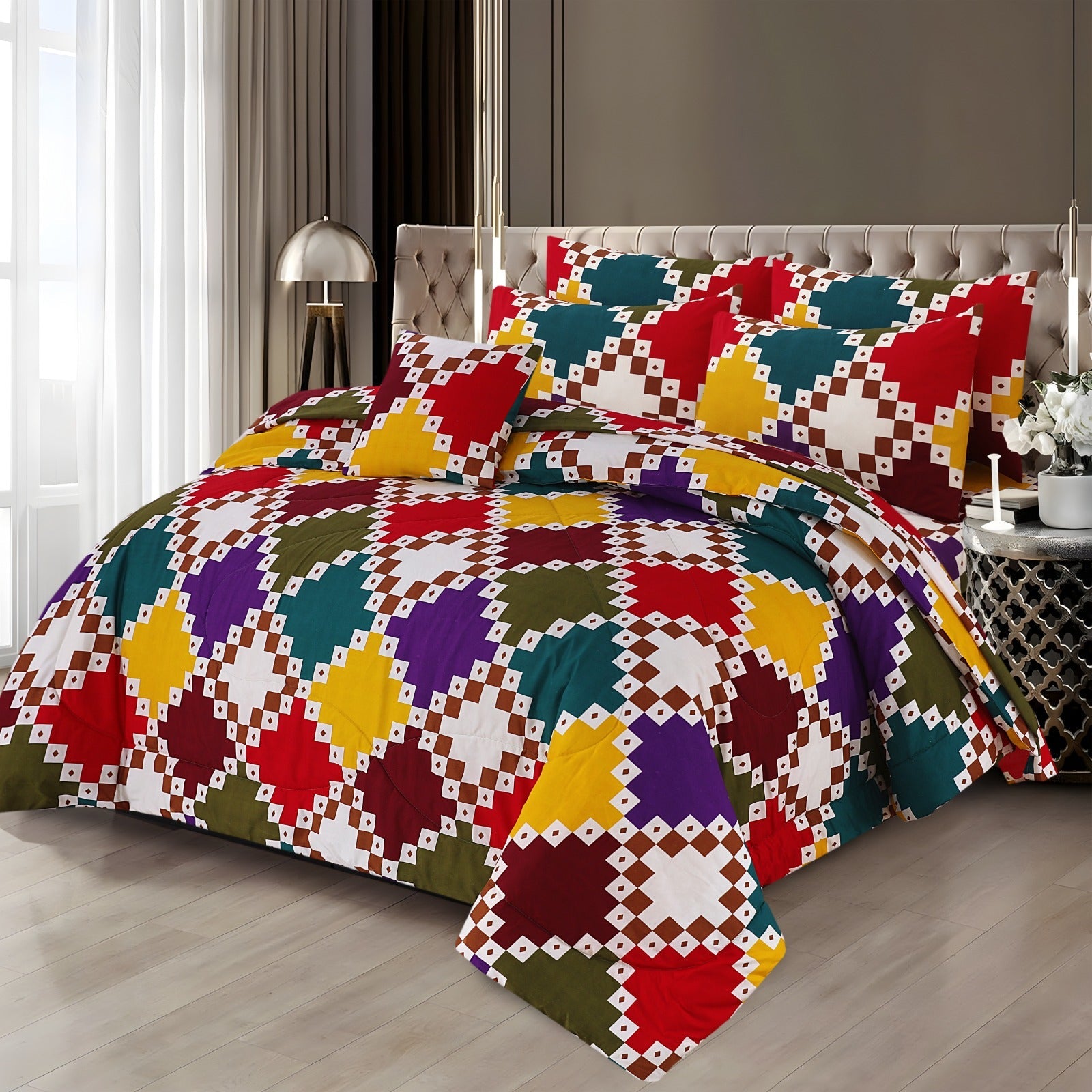 Premium Summer King Size Soft Cotton Comforter Set - 7-Piece