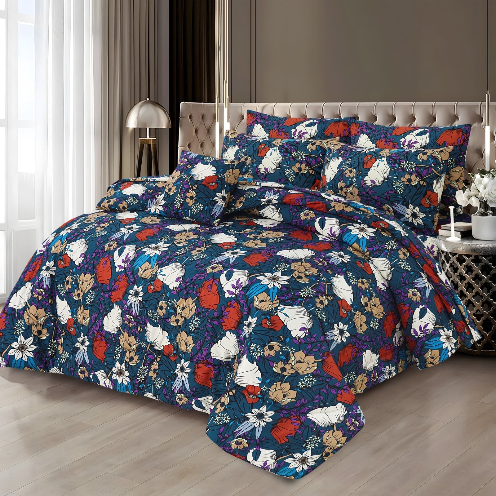 Premium Summer King Size Soft Cotton Comforter Set - 7-Piece