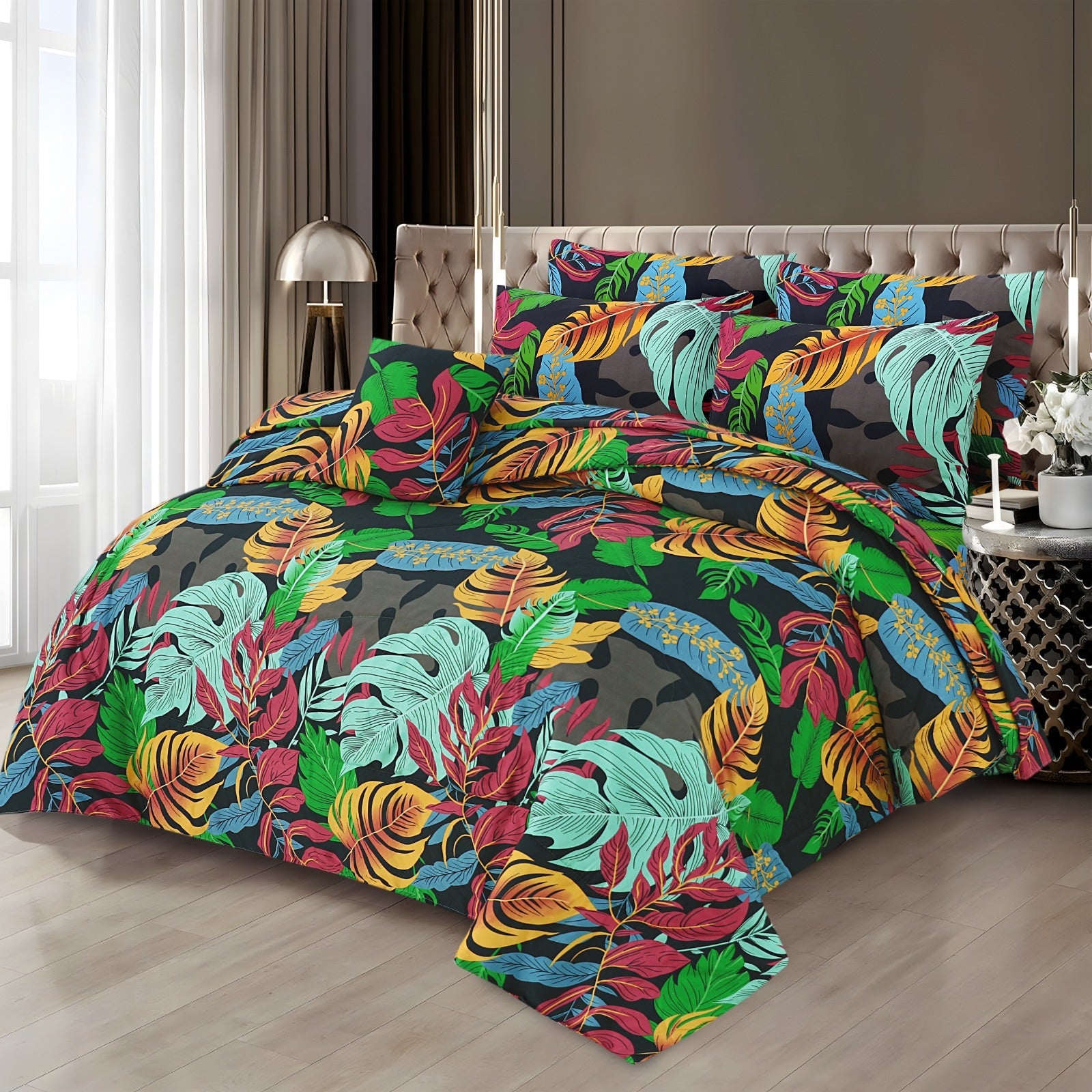 Premium Summer King Size Soft Cotton Comforter Set - 7-Piece