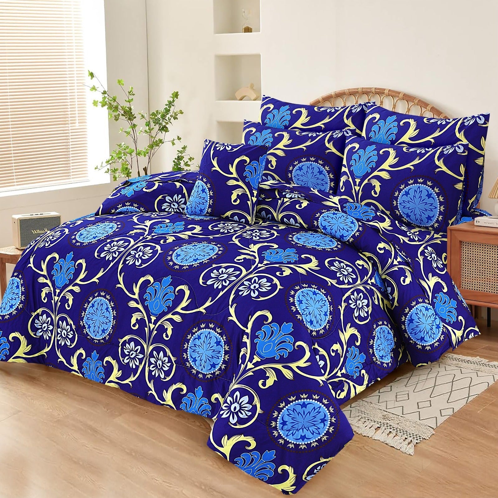 Premium Summer King Size Soft Cotton Comforter Set - 7-Piece