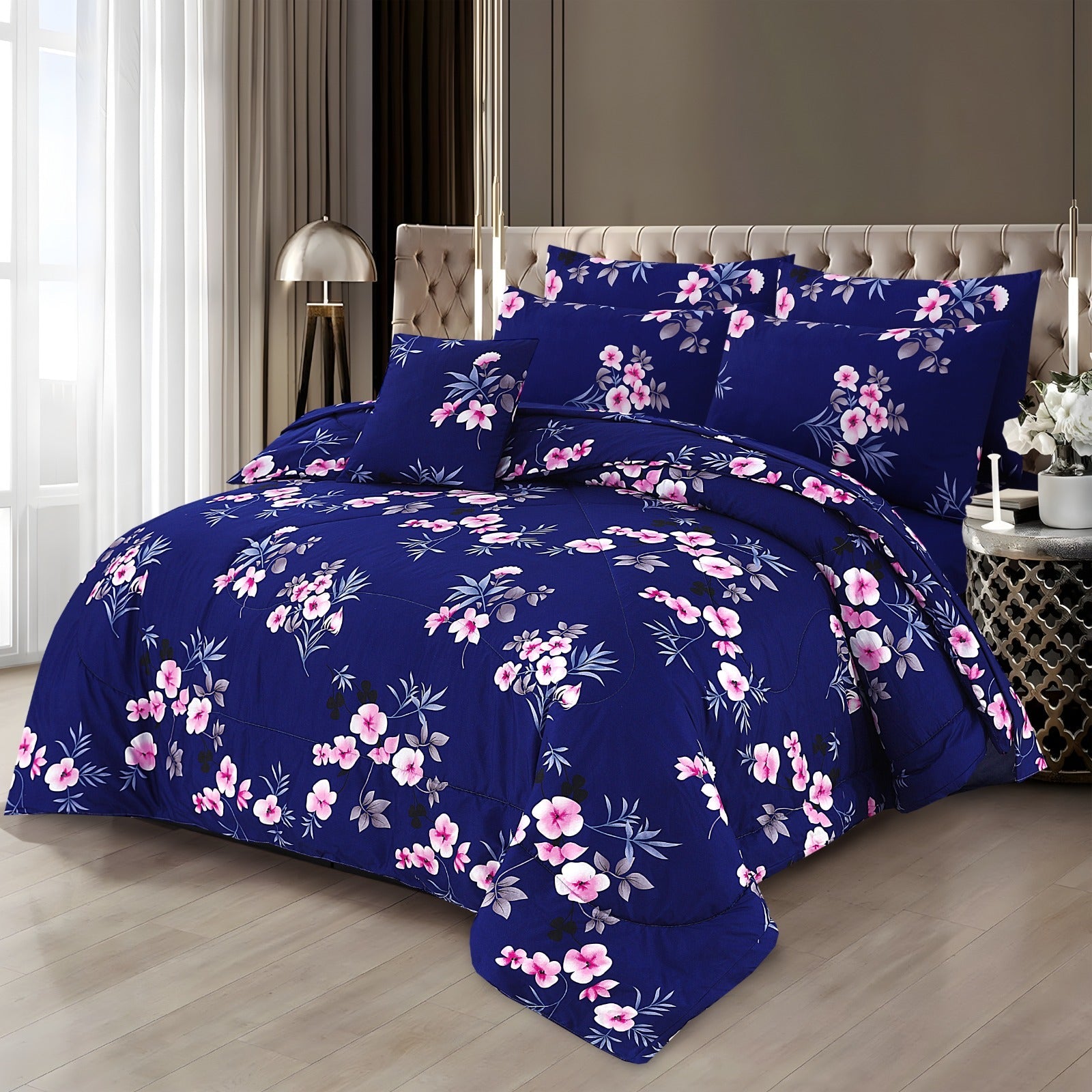 Premium Summer King Size Soft Cotton Comforter Set - 7-Piece