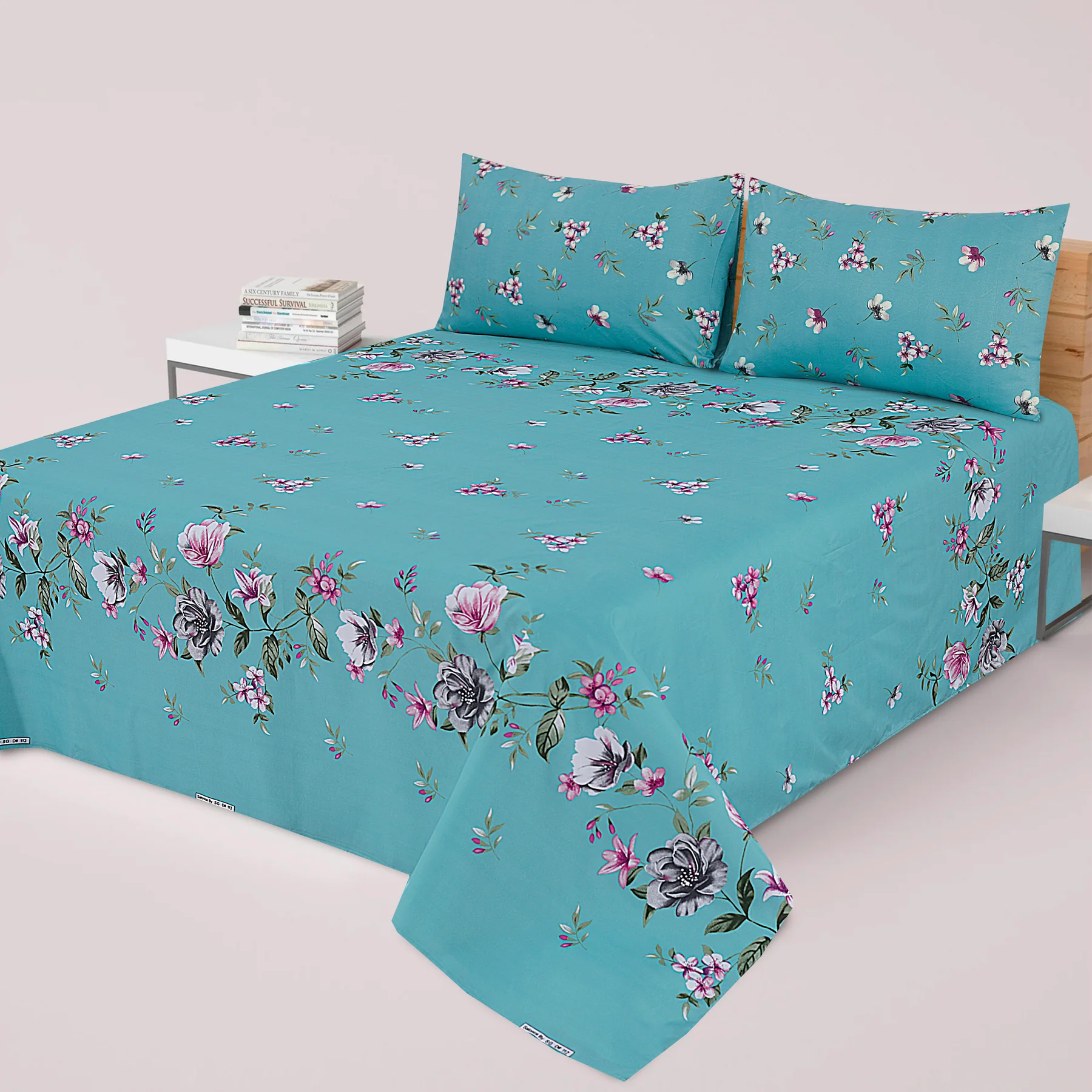Turquoise Floral Bed Sheet Set