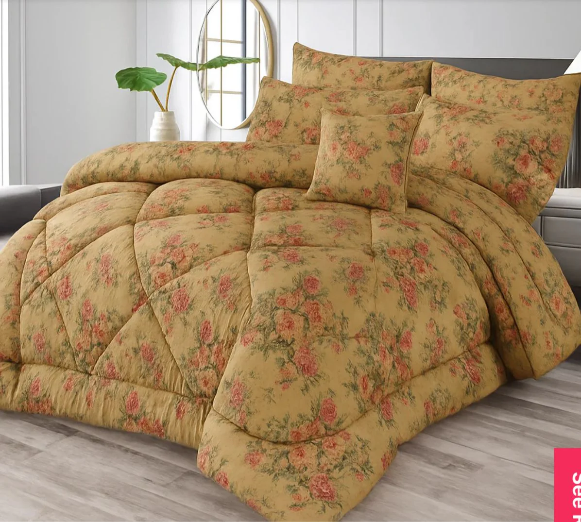 Golden Mustard Rose Floral Winter Razai Set