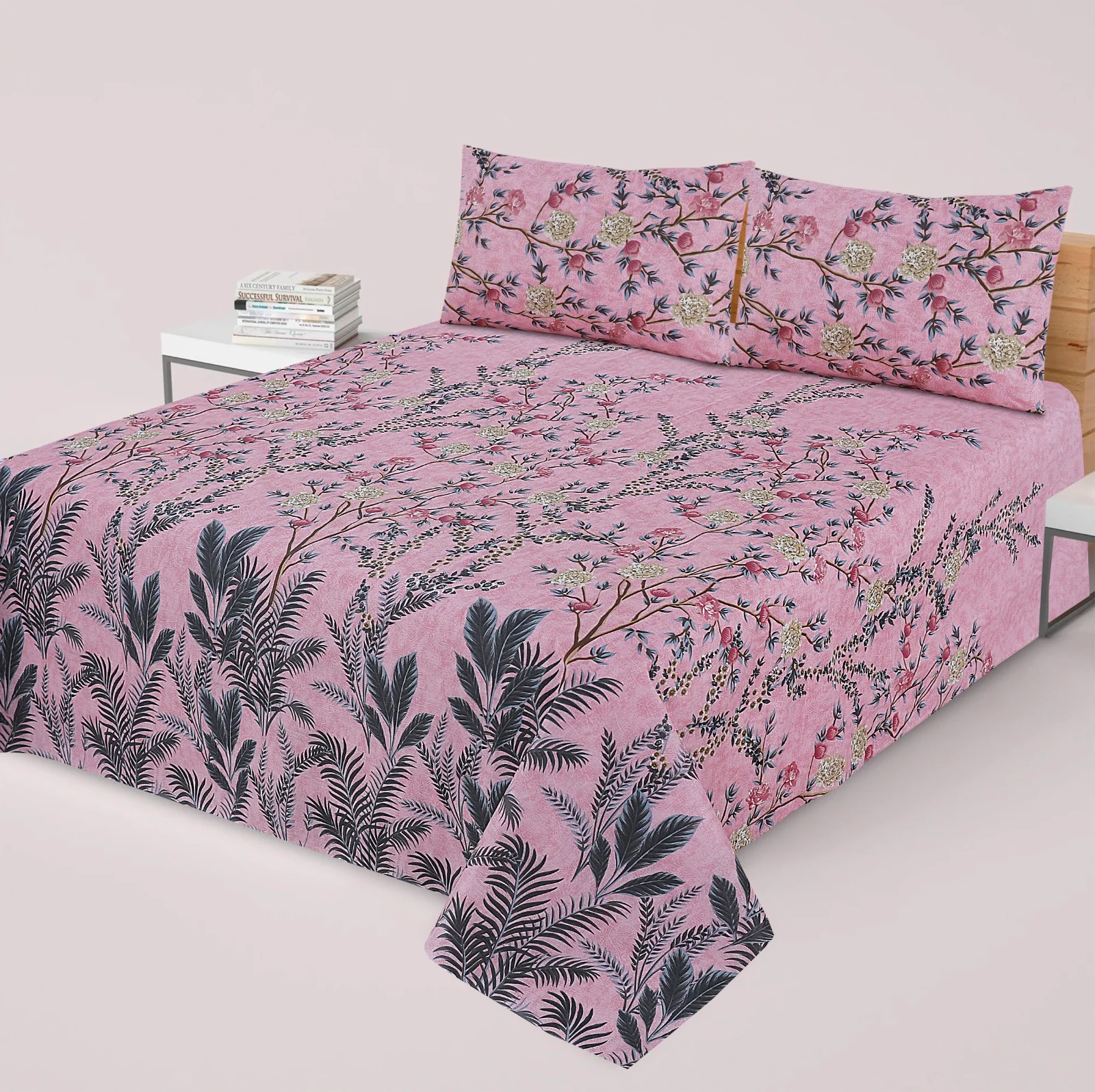 Pink Tropical Botanical Bed Sheet Set