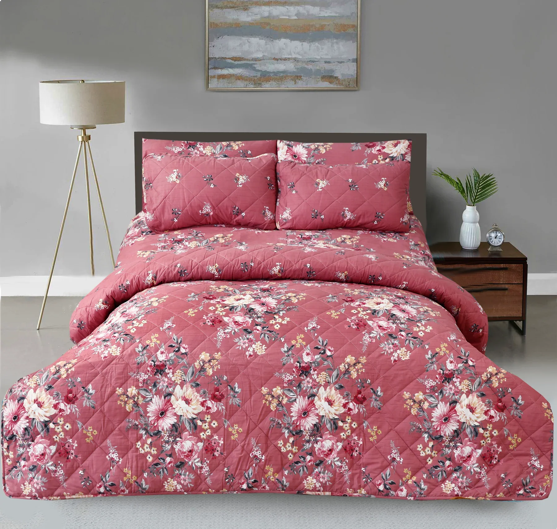 Dusty Rose Floral Comforter Set