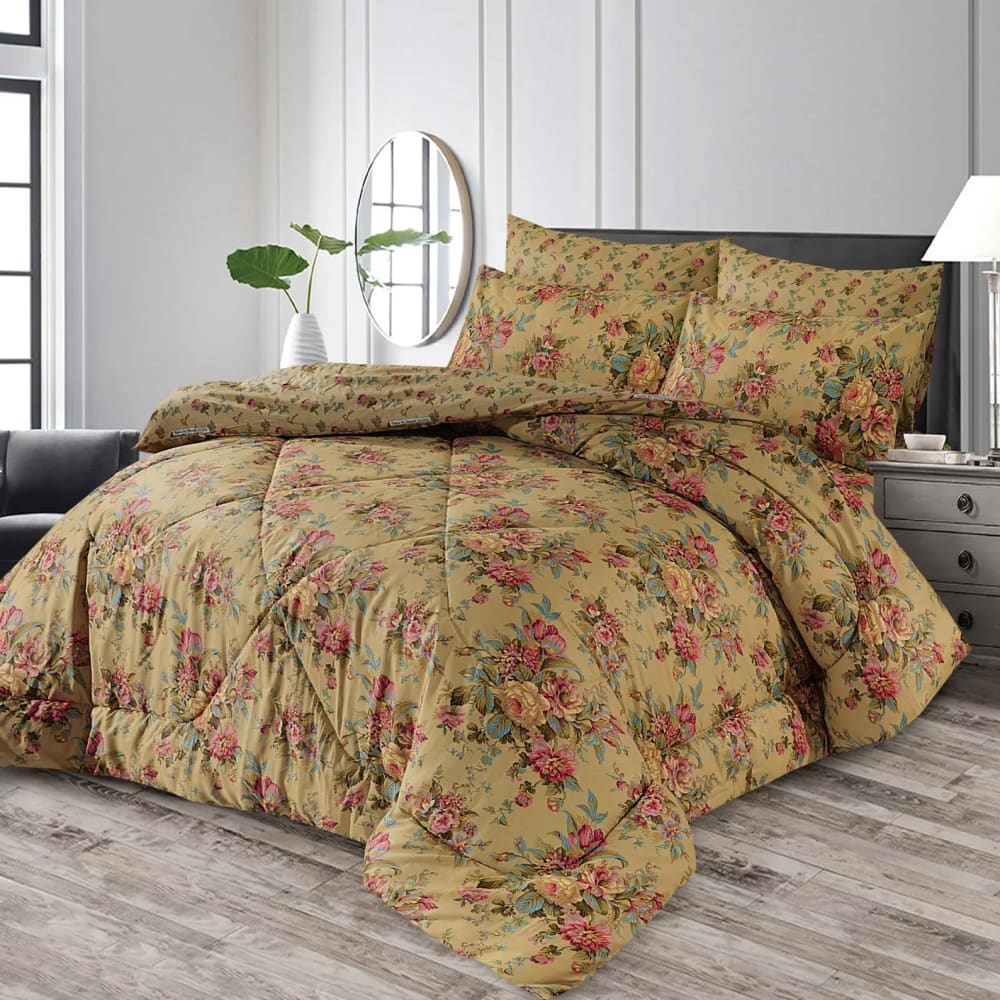 Golden Floral Comforter Set