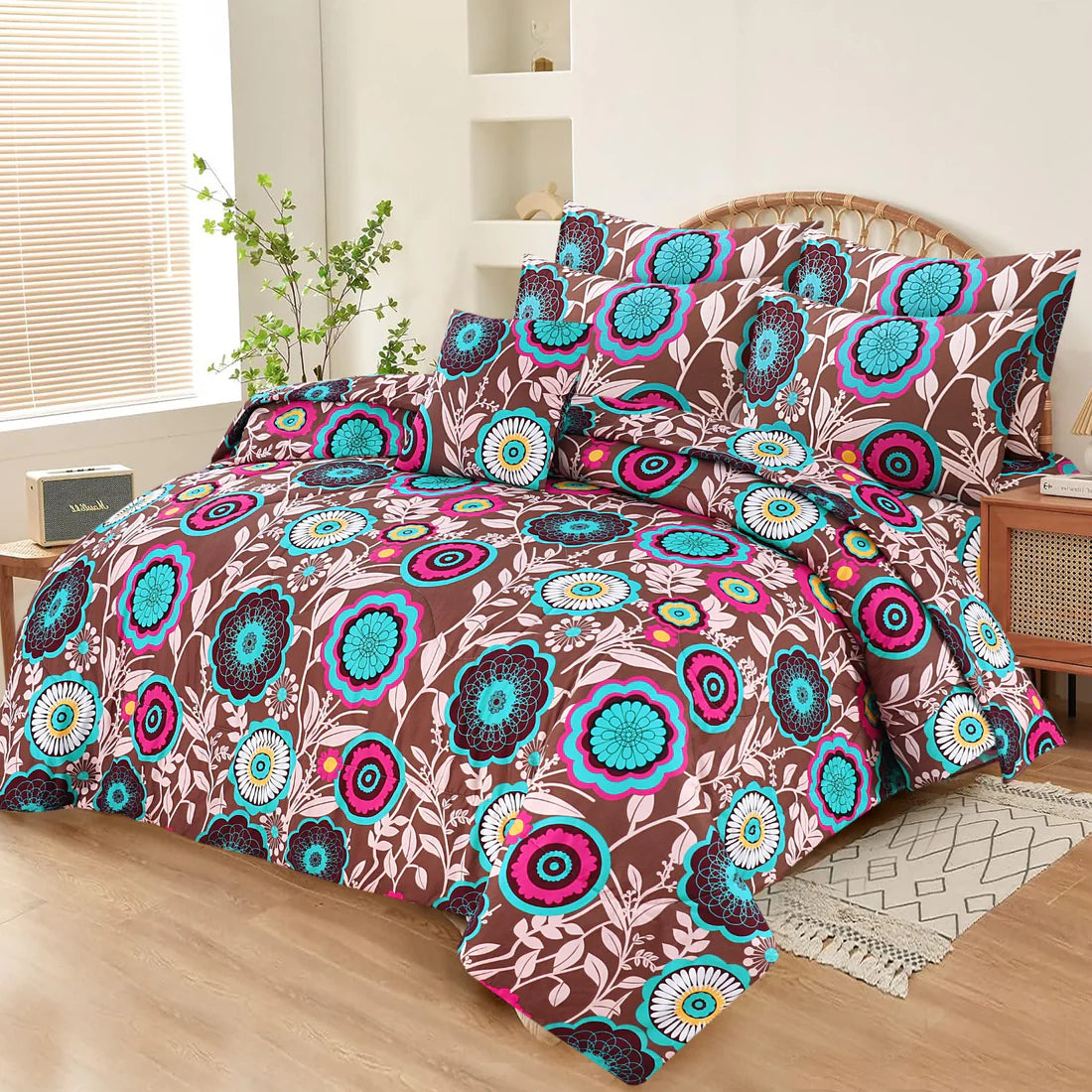 Premium Summer King Size Soft Cotton Comforter Set - 7-Piece