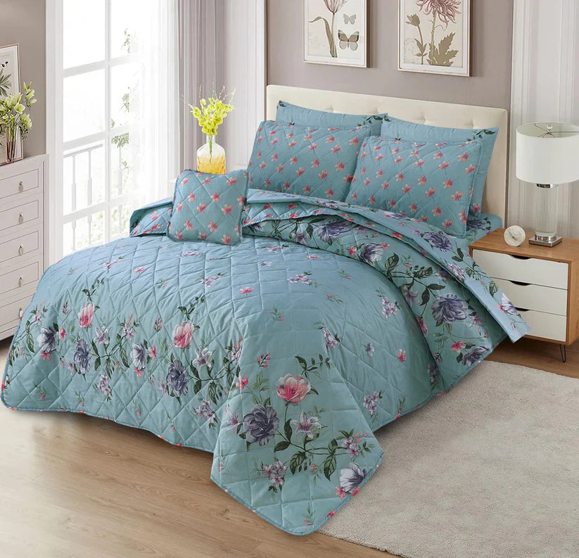 Steel Blue Floral Comforter Set
