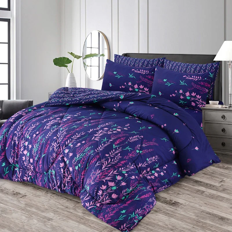 Navy Blue Floral Comforter Set