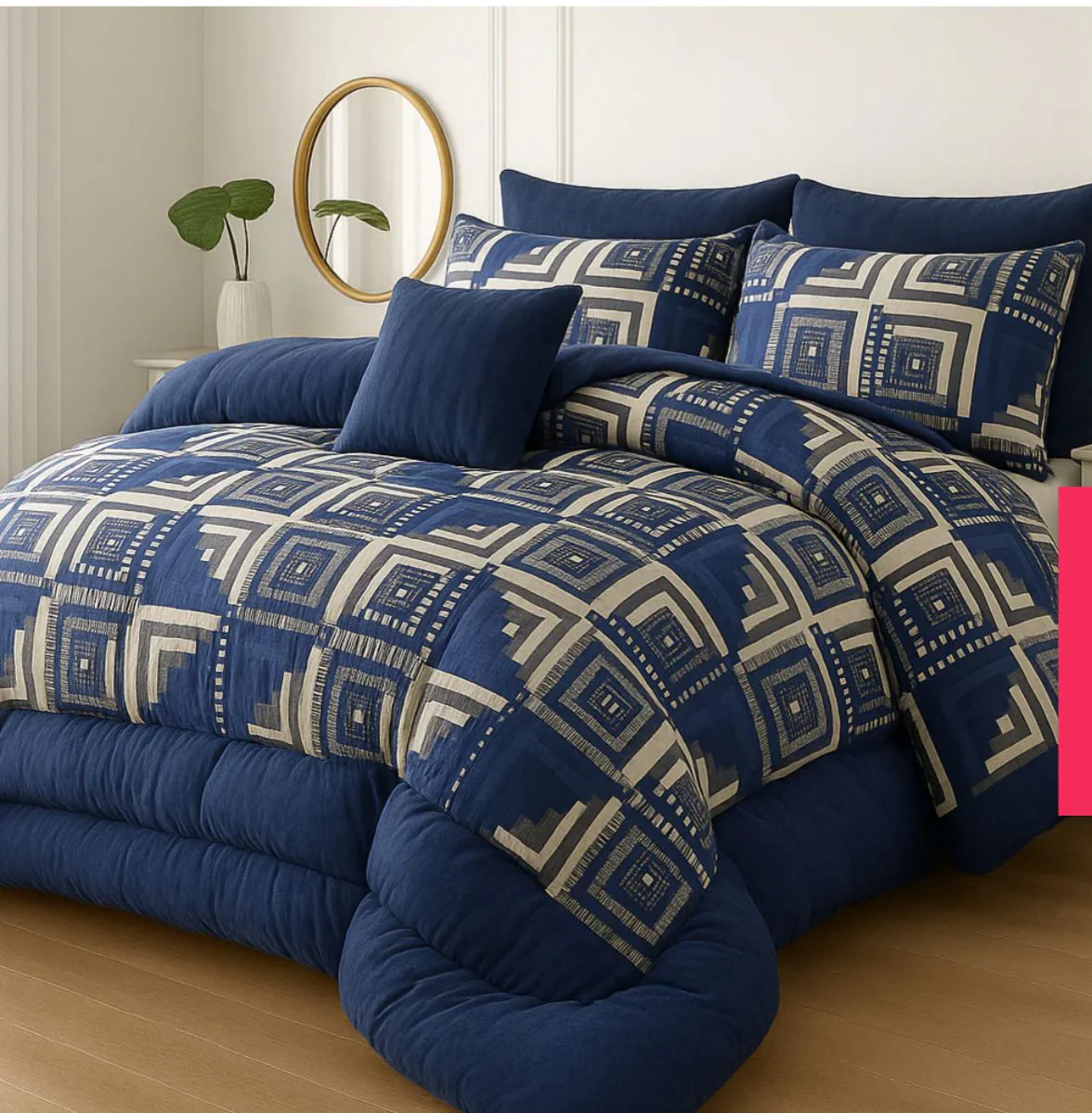 Navy Blue Geometric Square Winter Razai Set