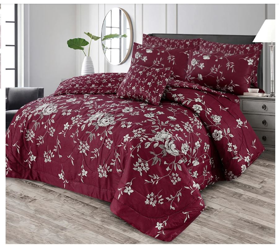 Maroon Floral Comforter Set