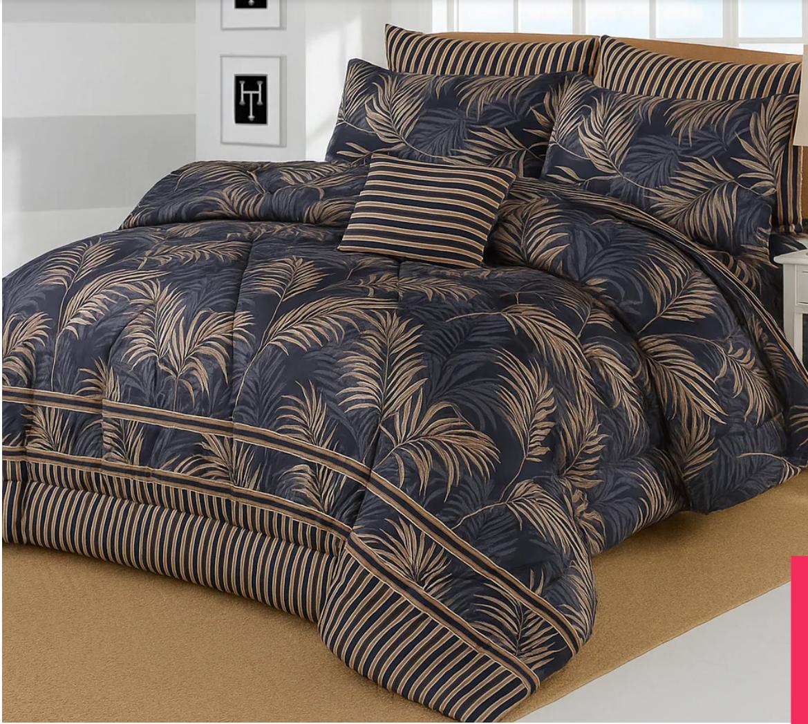 Dark Navy Gold Palm Leaf Winter Razai Set