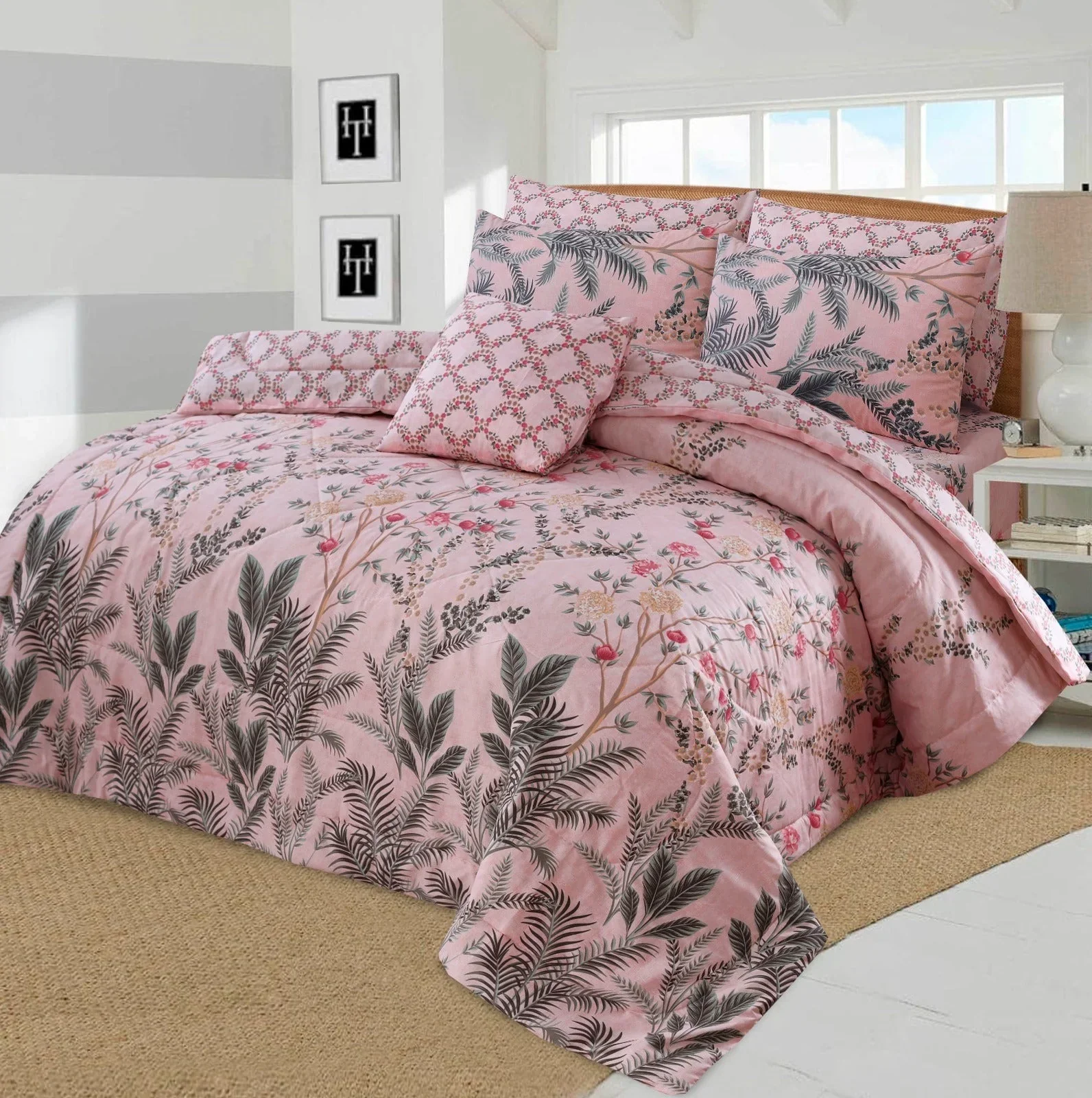 Pink Botanical Comforter Set