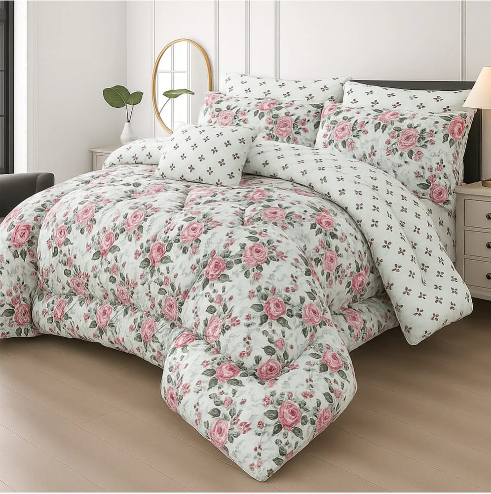 White Pink Rose Winter Razai Set