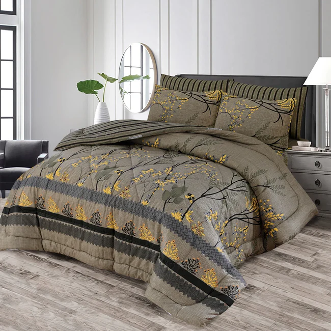 Grey & Yellow Tree Branch Comforter Set