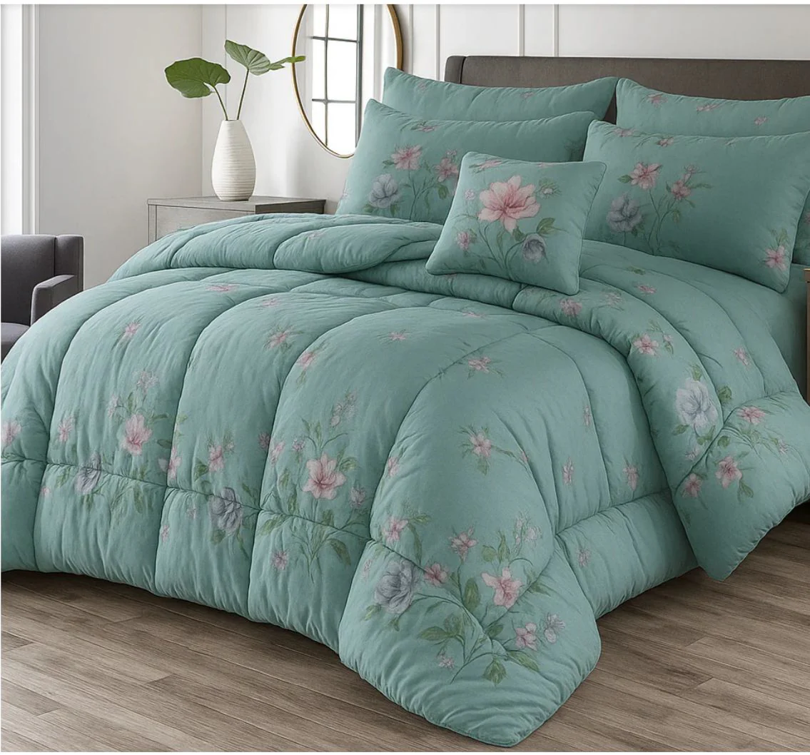 Teal Green Pink Floral Winter Razai Set