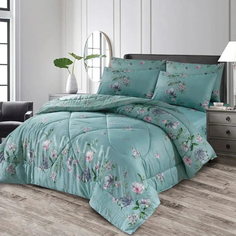Teal Floral Comforter Set