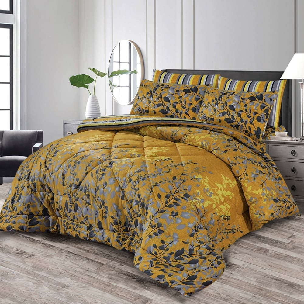 Mustard Grey Leaf Vine Winter Razai Set